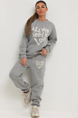 oversized loungewear co ord set with all we need is love towelling