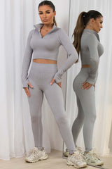 ribbed lounge set gym wear co ord grey