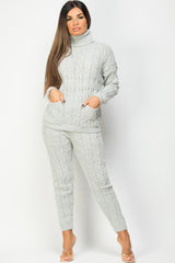 grey roll neck jumper and knitted leggings lounge set 