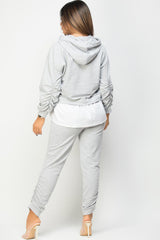 ruched front hooded loungewear set grey 
