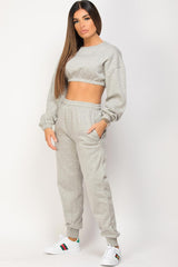 grey crop sweatshirt and joggers set styledup fashion 