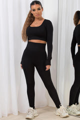 black ribbed lounge set womens