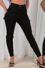 black cargo trousers with cuff bottom womens styledup fashion