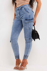 womens denim cargo jeans with cuff bottoms