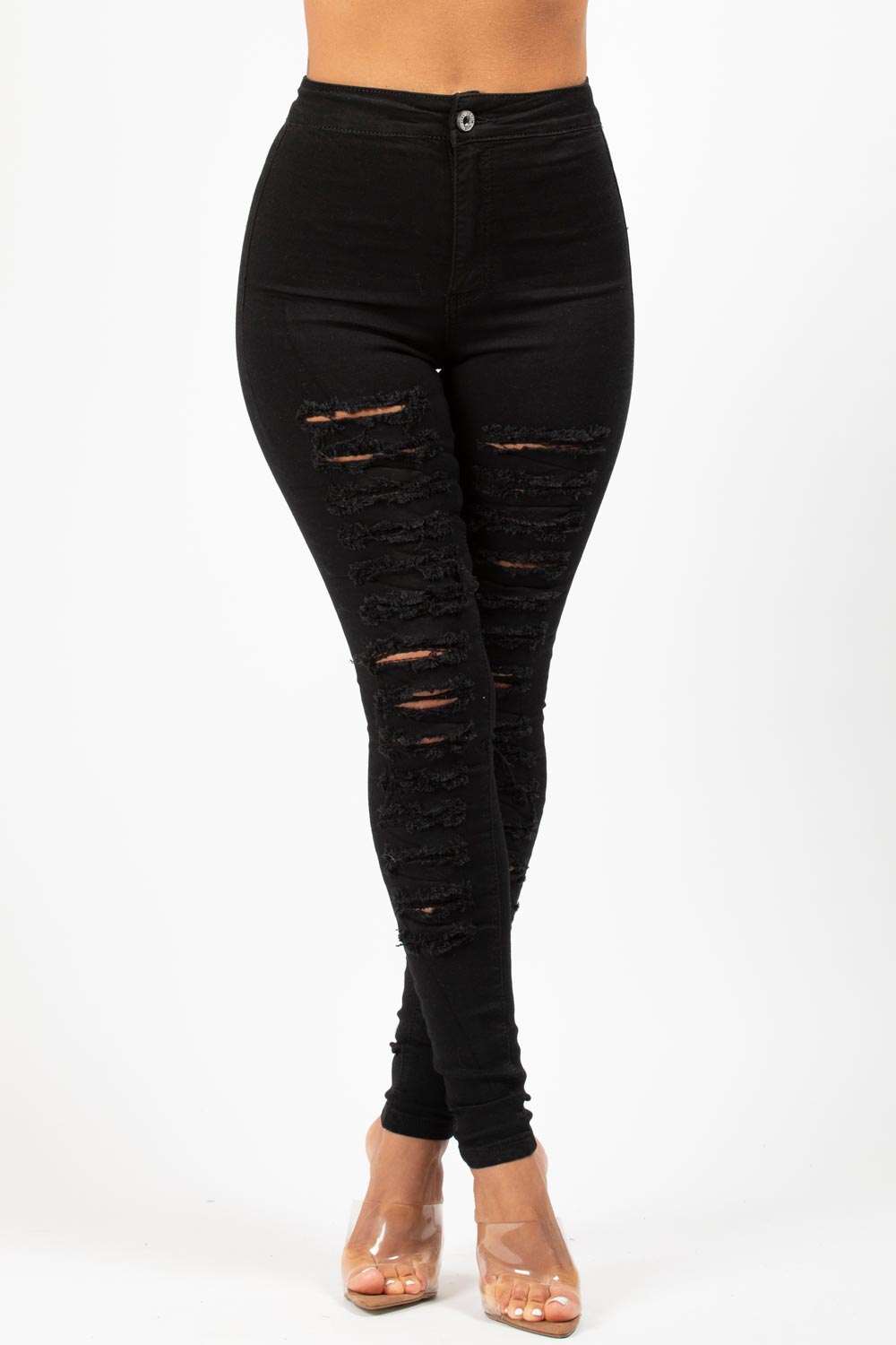 Black Ripped Skinny Jeans High Waisted
