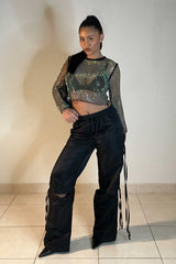 womens black high waisted cargo pants