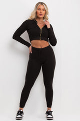 womens black ribbed tracksuit