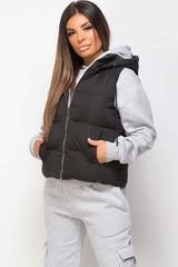 womens gilet black hooded puffer style