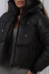 womens black puffer padded hooded jacket sale