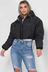 black crop puffer jacket hooded