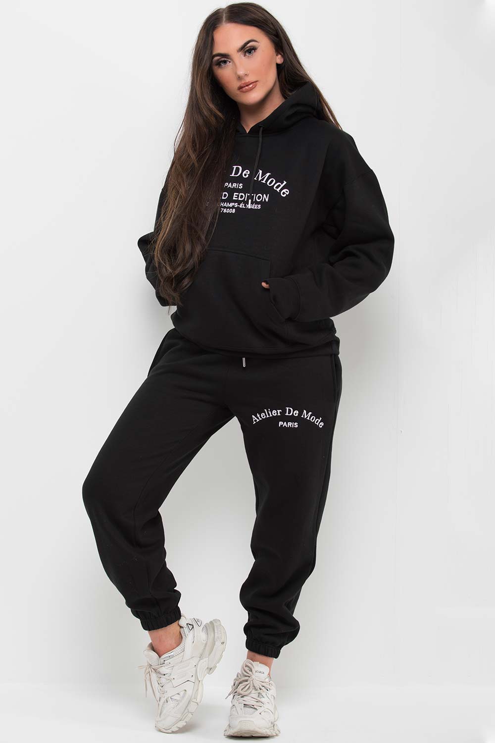 Black Hoodie and Joggers Loungewear Set Limited Edition Slogan –