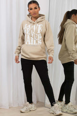 love never fails oversized hoodie beige