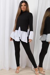 frill hem jumper shirt and leggings co ord set