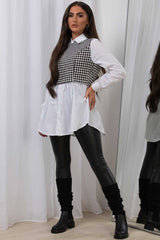 dogtooth knit jumper shirt womens