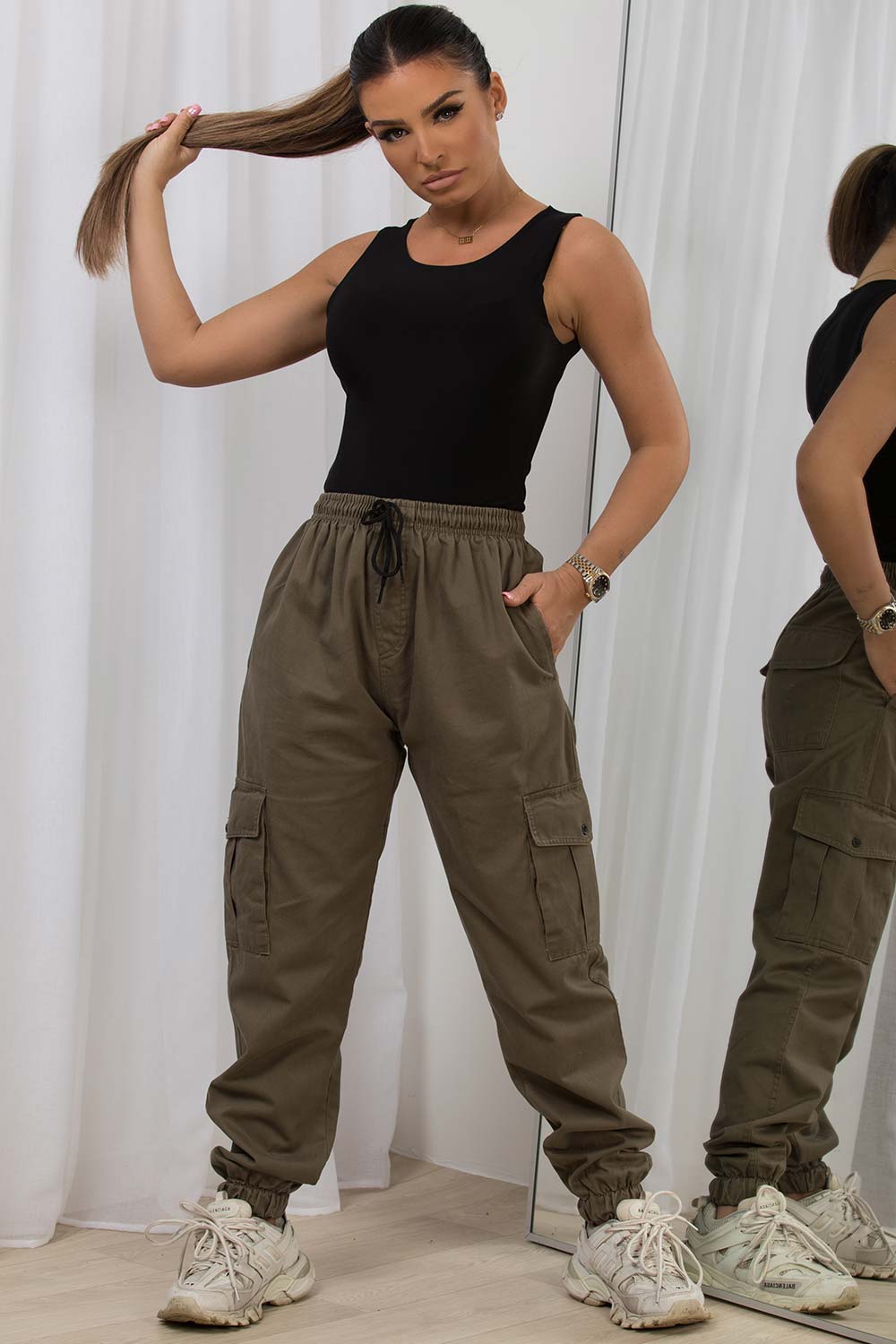 HOUZHOU Womens Khaki Cargo Pants With Oversized Pockets And Wide Leg  Streetwear Hip Hop Black Wide Leg Cargo Trousers For Korean Fashion 230310  From Kong01, $13.31 | DHgate.Com