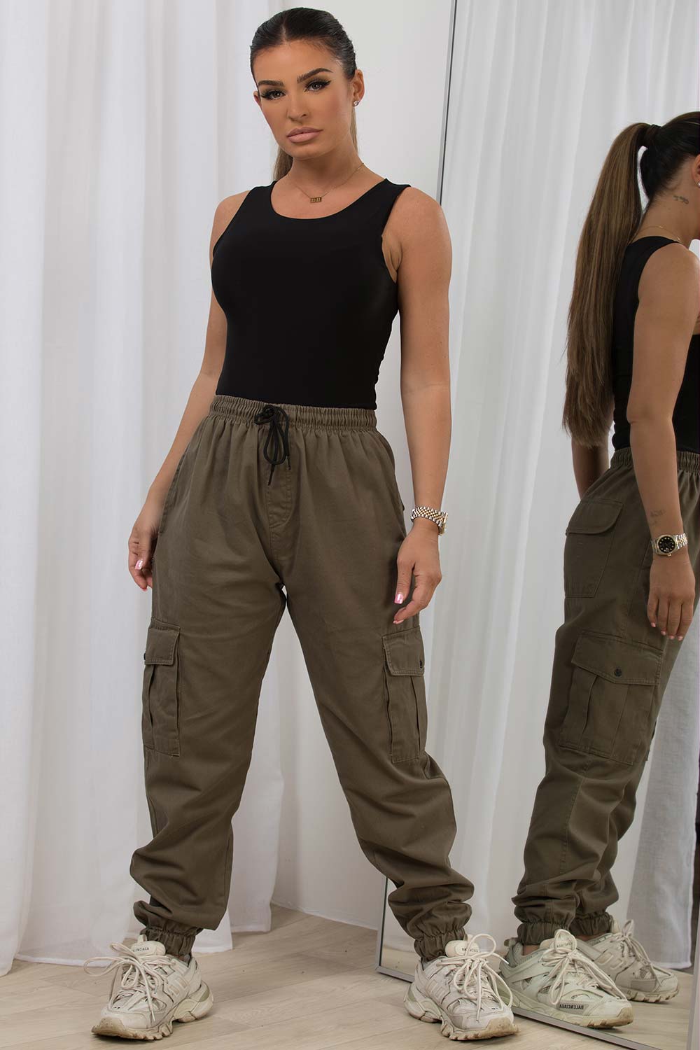 Ladies Combat Trousers Stretch Cargo Elasticated Waist Joggers Sports Size  6-16 | eBay