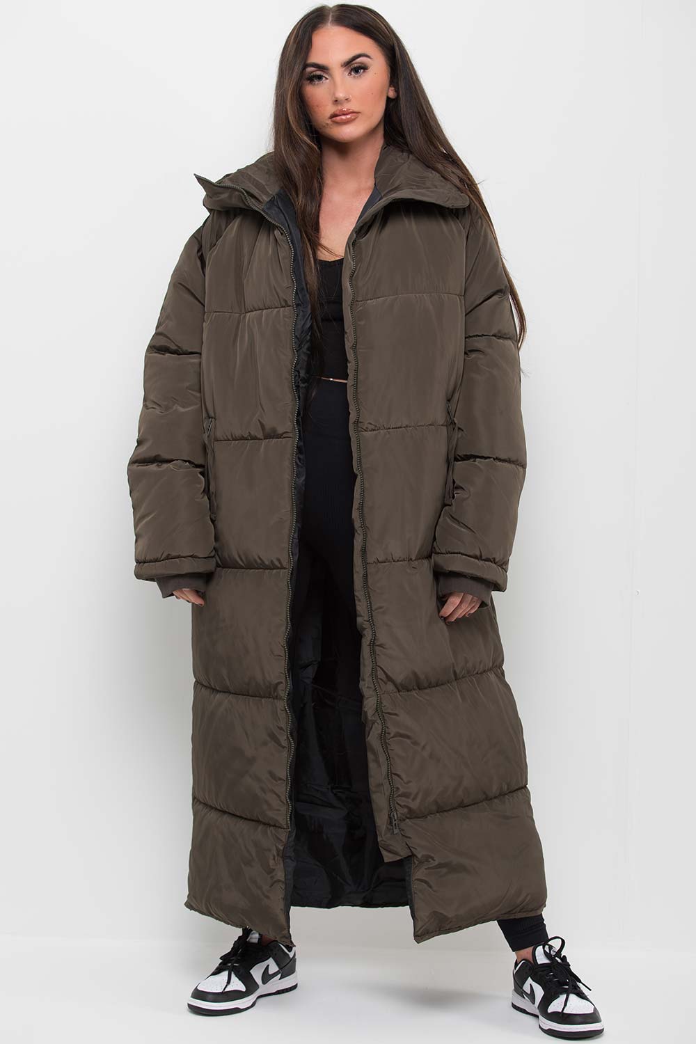 long padded coat khaki