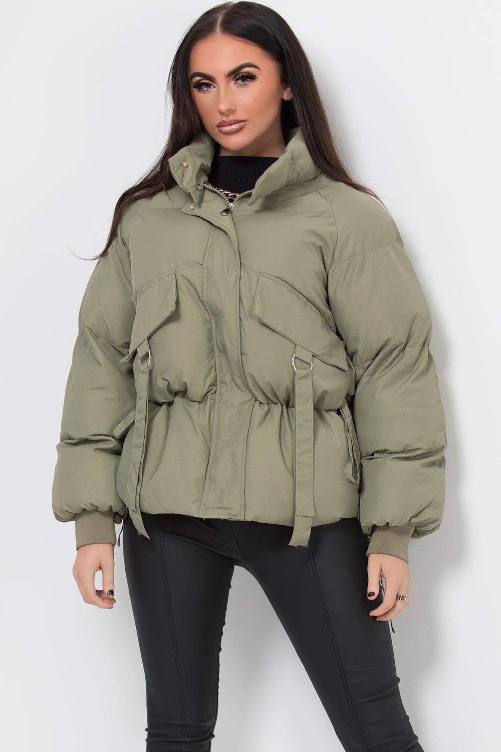 womens khaki puffer jacket