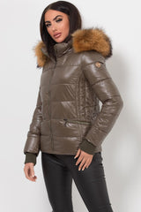 womens puffer jacket with raccoon fur hood