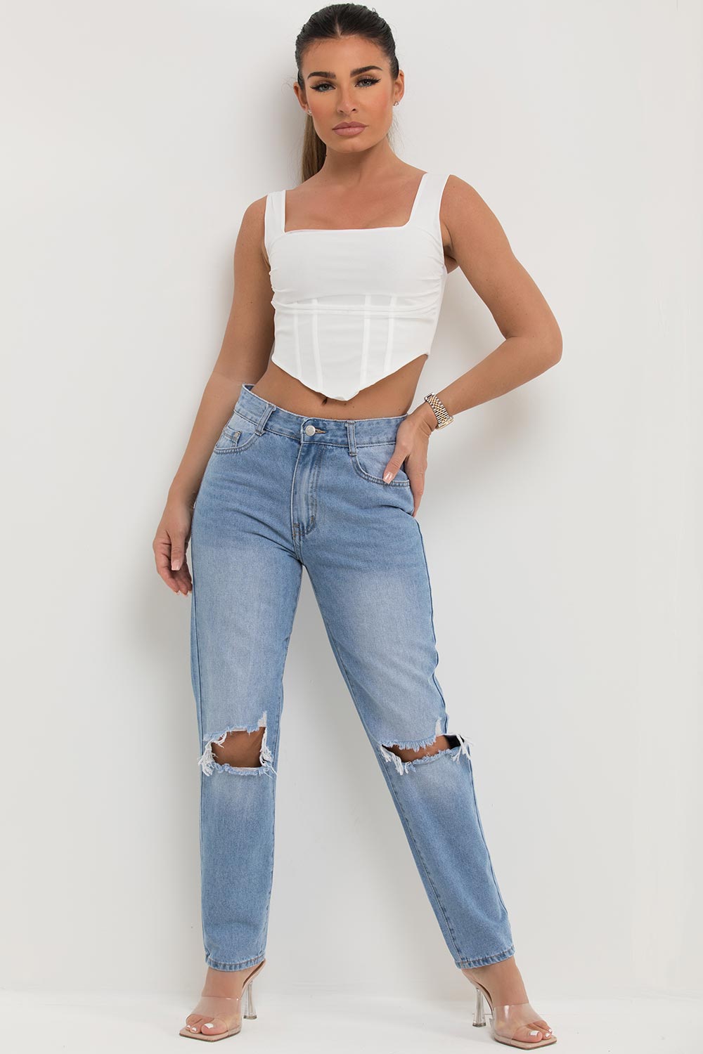 ripped high waisted jeans womens