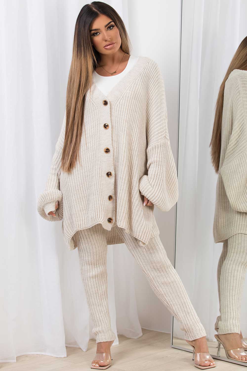 knitted cardigan and leggings set womens