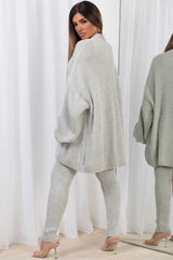 knitted cardigan and leggings lounge set grey