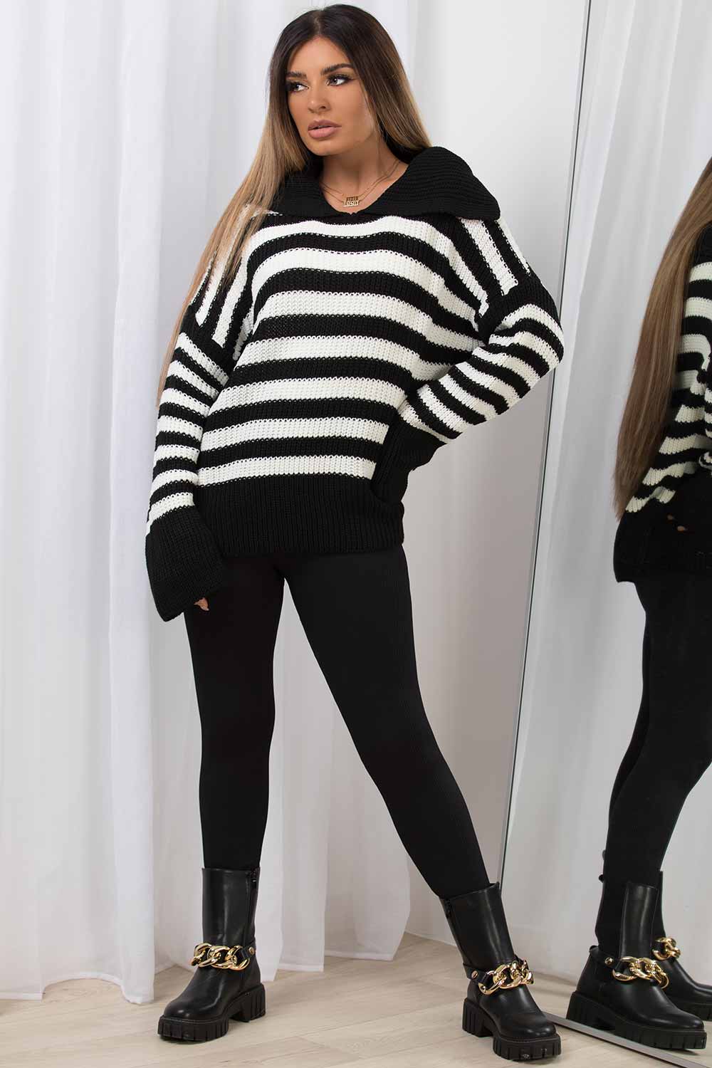 womens oversized knitted jumper with stripes