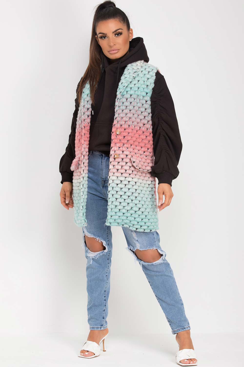 knitted sleeveless shacket multi colour