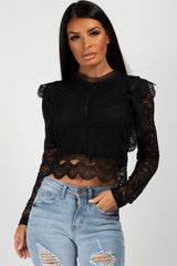black lace ruffle long sleeve top 