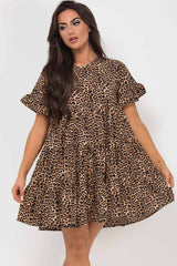 leopard print tiered smock dress sale