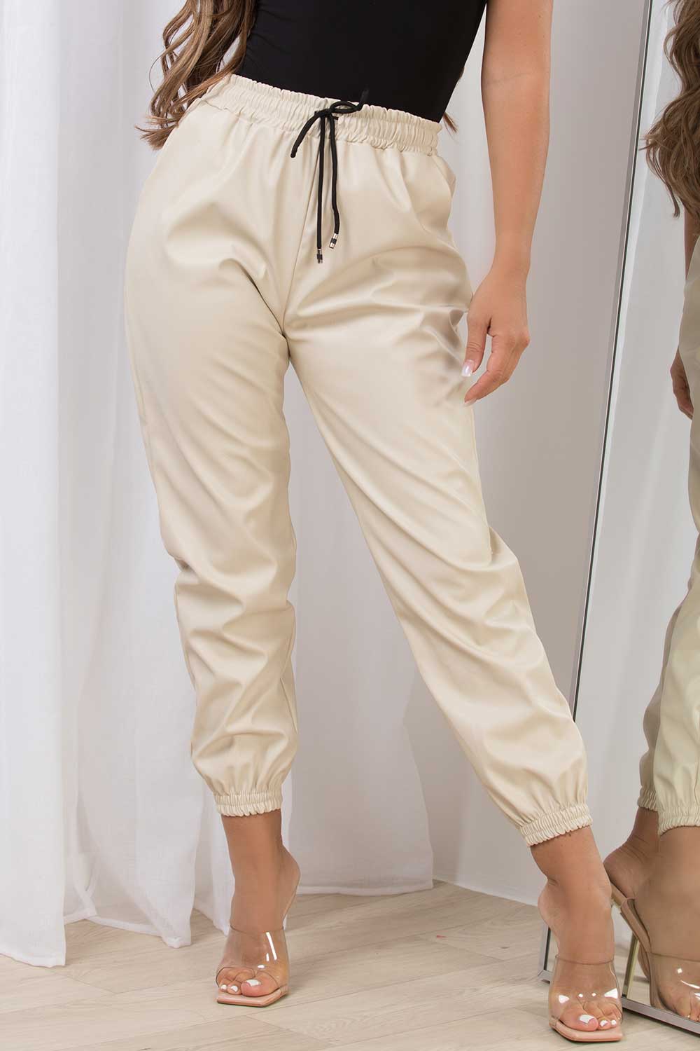 leather look joggers womens