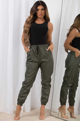 faux leather elasticated waist joggers womens