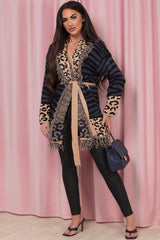 leopard knitted cardigan navy