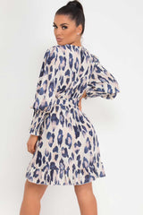 long sleeve leopard print wrap dress 