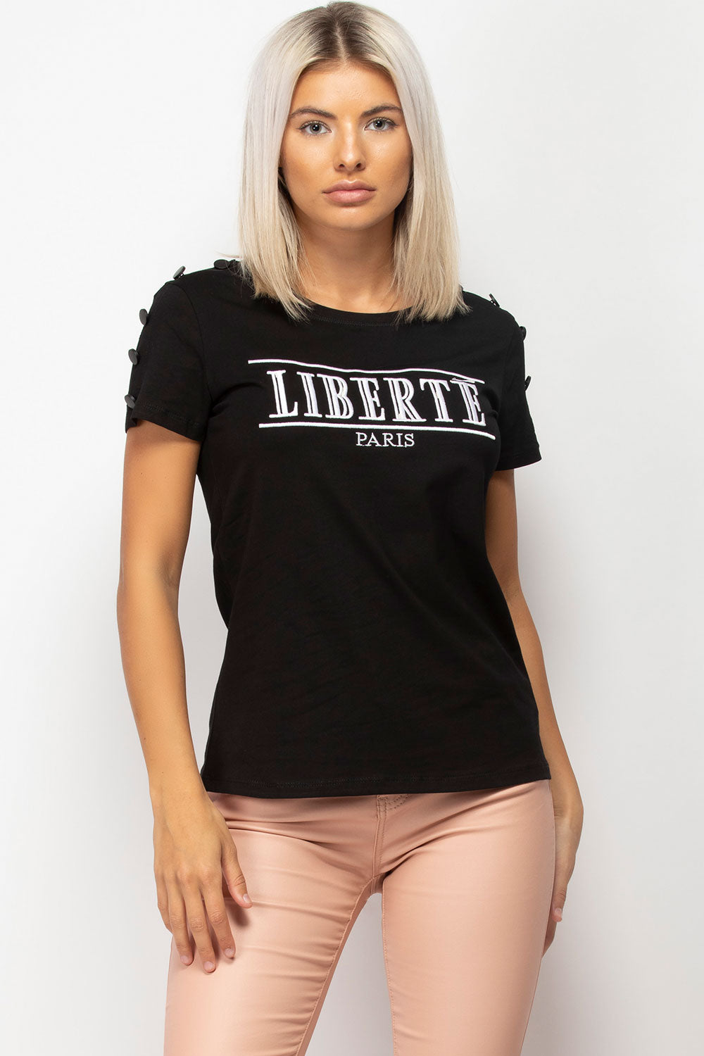 Black Liberte Paris Embroidery T Shirt Balmain Inspired