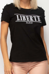 Black Liberte Paris Embroidery T Shirt Balmain Inspired