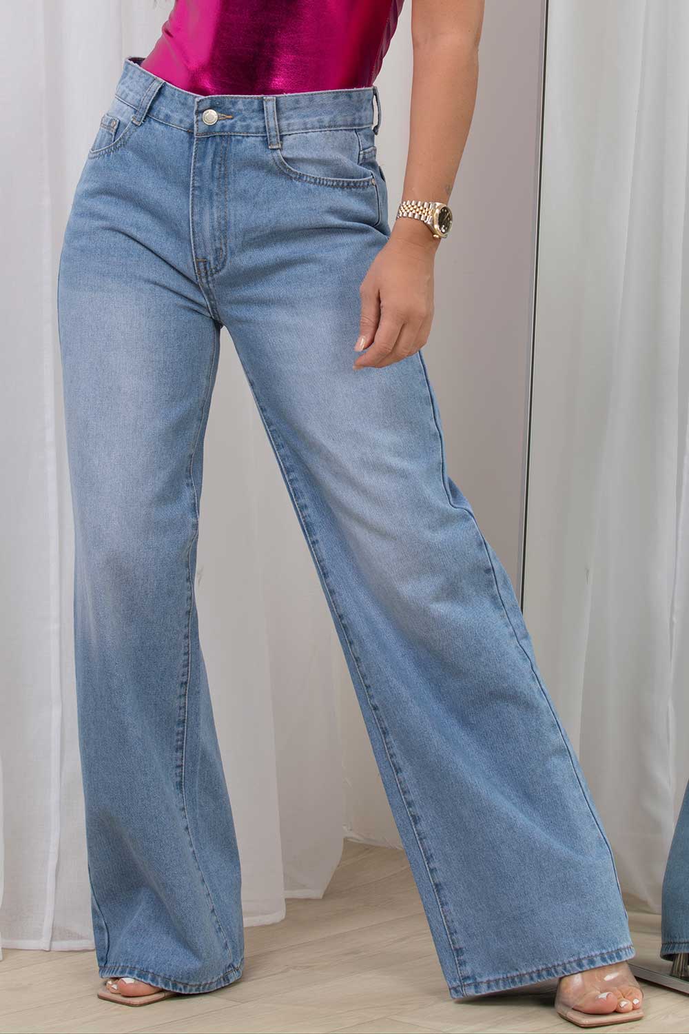 Wide Leg High Waisted Jeans Denim Blue