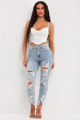 skinny ripped jeans womens