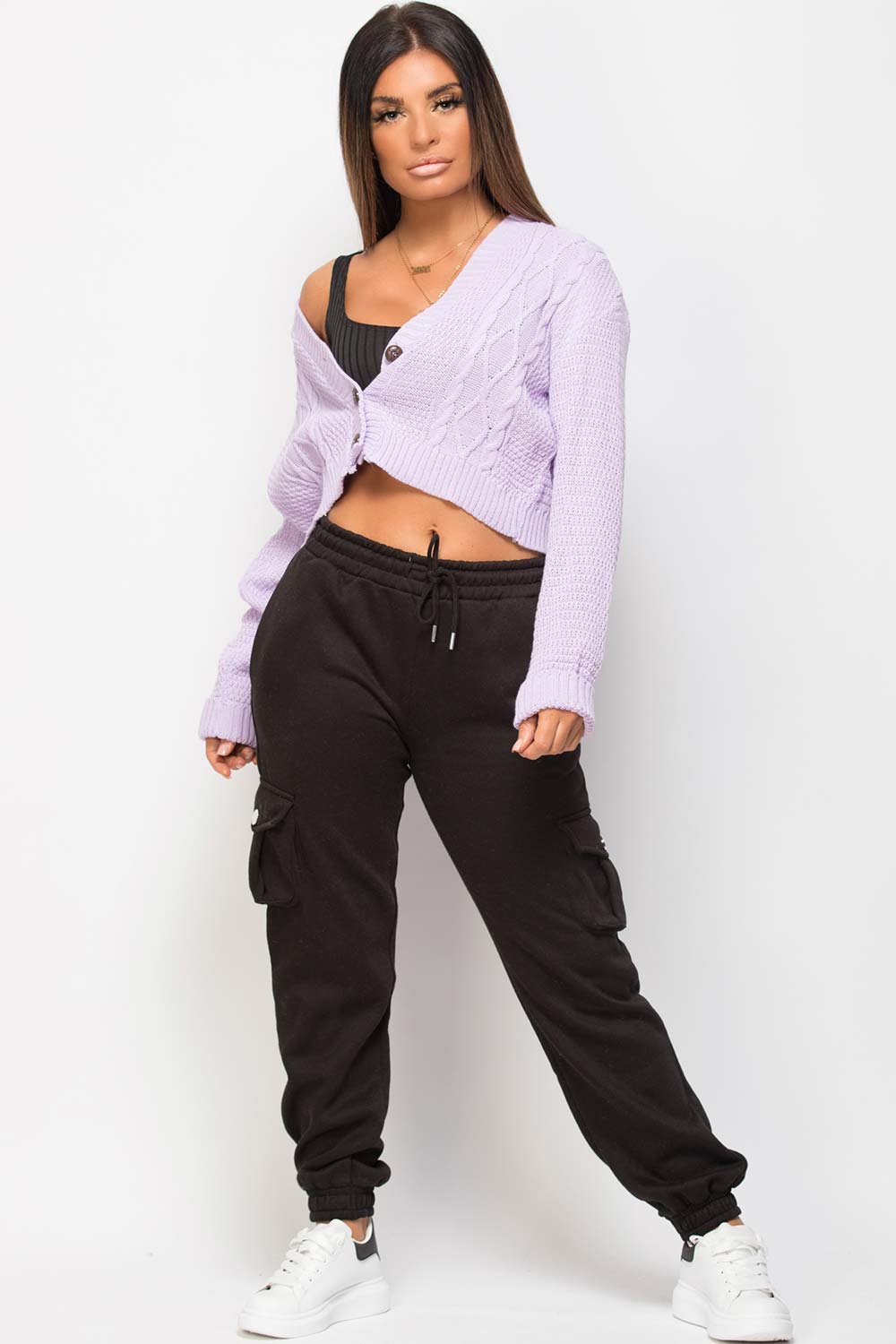 lilac crop cable knit cardigan 