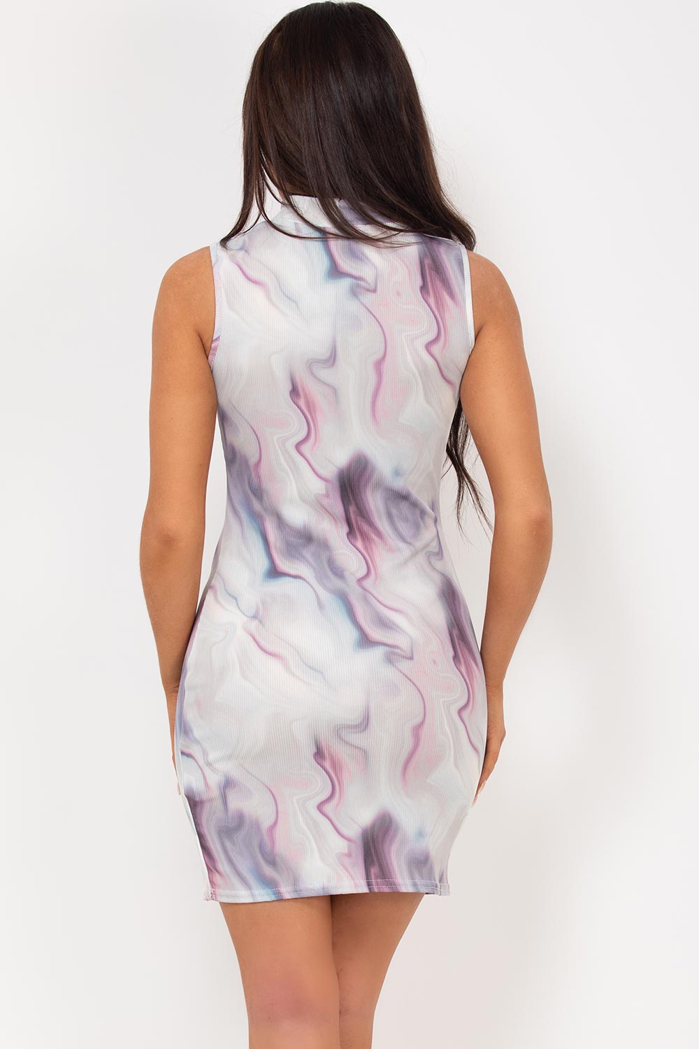 marble print sleeveless bodycon dress uk