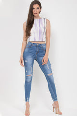 ribbed tie dye contrast stitch crop top