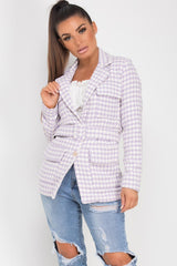 womens tweed blazer with belt lilac