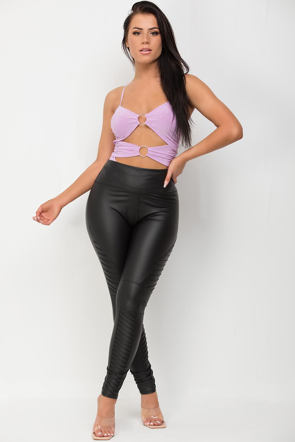 ring detail cut out bodysuit going out top lilac