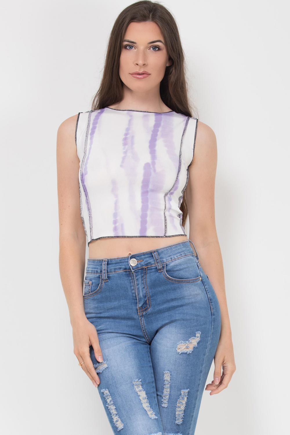 ribbed lilac contrast stitch crop top