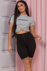 limited edition embroidery crop top grey