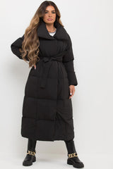 long black duvet coat womens