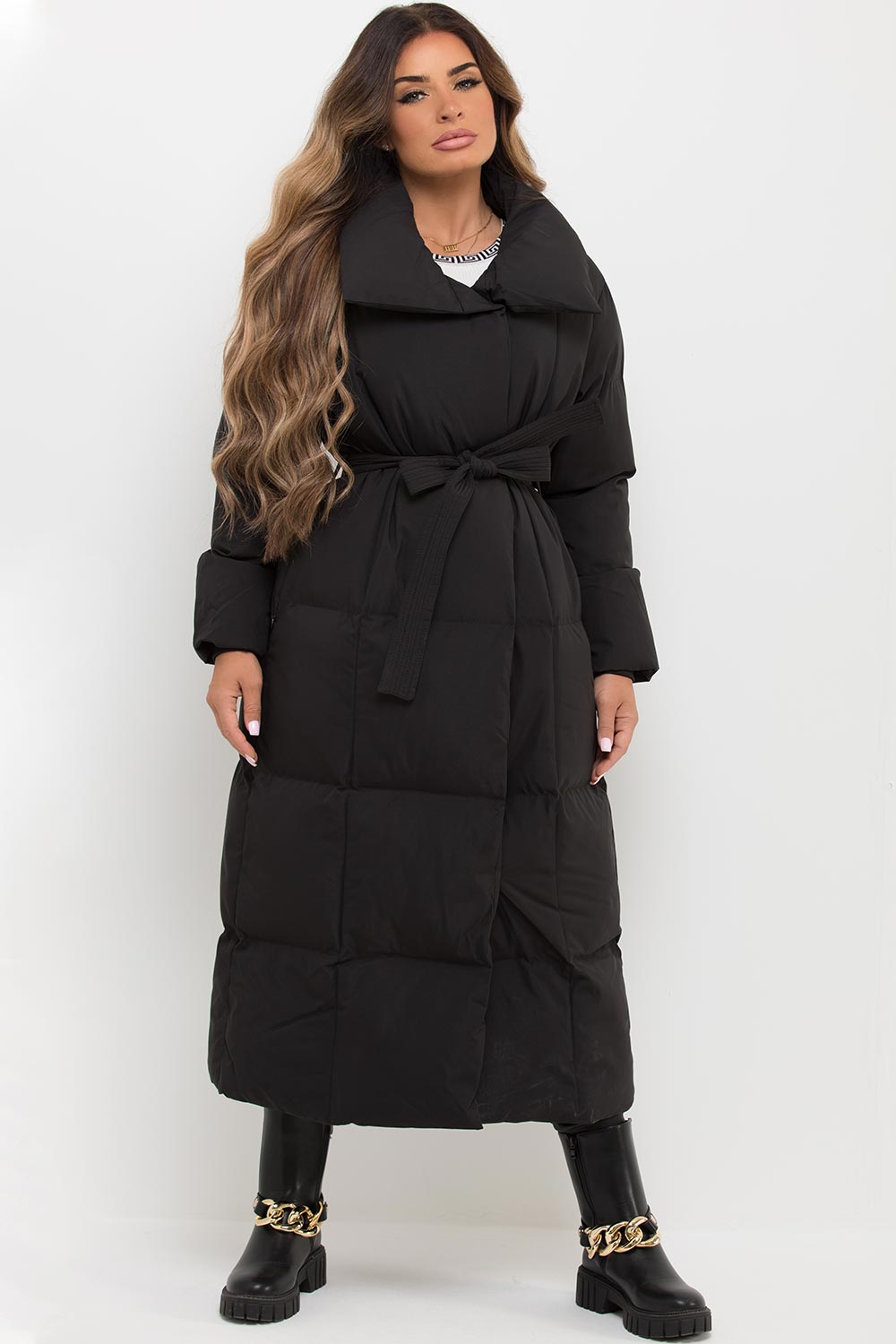 womens long black duvet coat uk