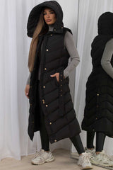womens long gilet with belt and hood outerwear