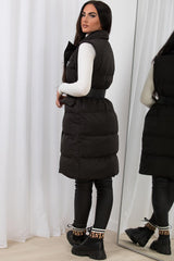 womens black puffer belted gilet
