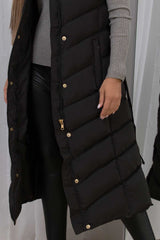 womens quilted padded puffer gilet with belt and hood
